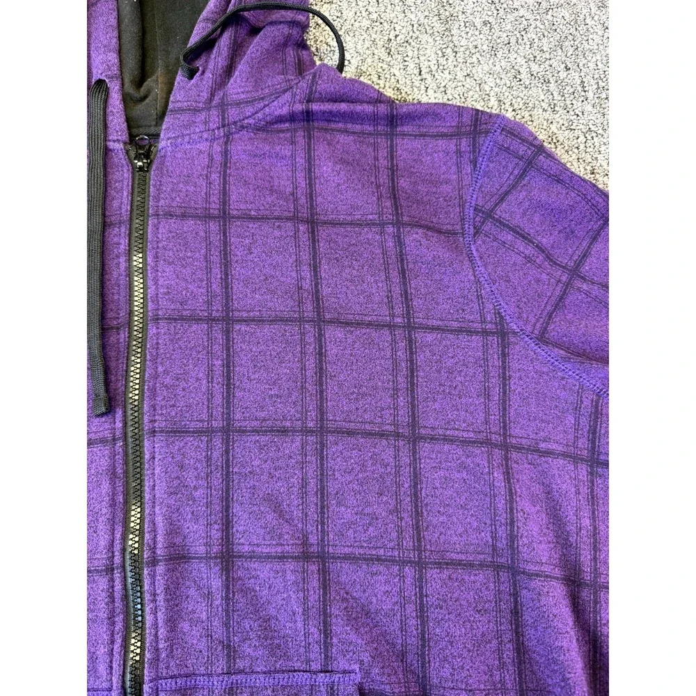 Ocean Pacific Jacket Mens 2XL Purple Black Plaid Cotton Full Zip Long Sleeve